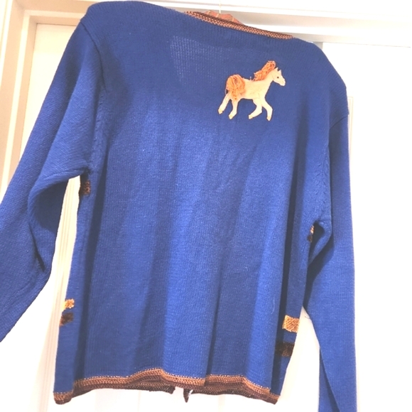 VTG Charter Club Women's Navy Horse Western Cardigan Sweater Polo Style Medium main image 0